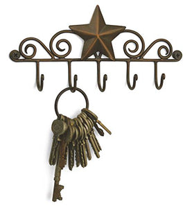 Star Key Rack Exclusive Key Holder Wall Organizer - Aged Copper Rustic Western American Decor