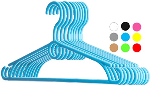 Premium Quality Ultra Slim Stylish Childrens Plastic Hangers – 12.6 inch Wide – 360 Swivel Hook – Slim Strong Durable – Side Hooks for Spaghettis Baby Dresses, Loop for Cascading – Set of 20 – Blue