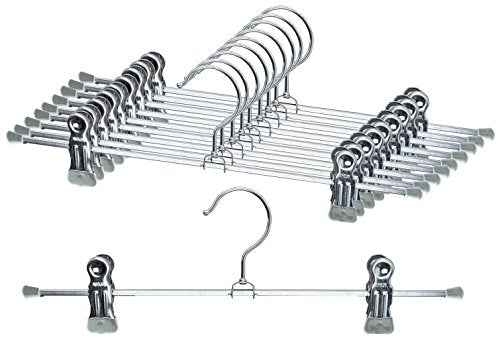 Mawa by Reston Lloyd Non-Slip Space-Saving Clothes Hanger For Pants & Skirts with Two Clips, Style K/40D, Set of 10, 15 3/4