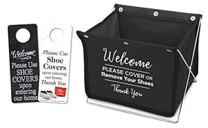 Foldable Shoe Cover Holder (Black) with Bonus Please Use Shoe Covers, Double Sided, Door Hanger