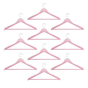 Harbour Housewares Wooden Coat/Clothes Hangers - Trouser Bar & Notches - Pastel Pink - Pack of 10