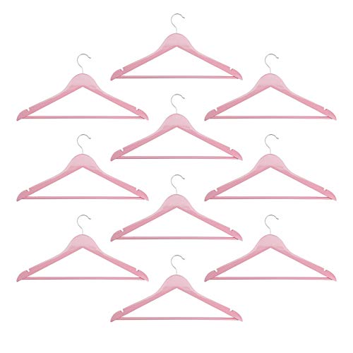 Harbour Housewares Wooden Coat/Clothes Hangers - Trouser Bar & Notches - Pastel Pink - Pack of 10