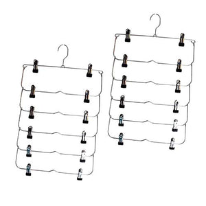Flameer 2 Pack 6 Tier Skirt Hanger with Adjustable Clips, Durable Space Saving Metal Pants Hanger Great for Trouser Jeans and Towels