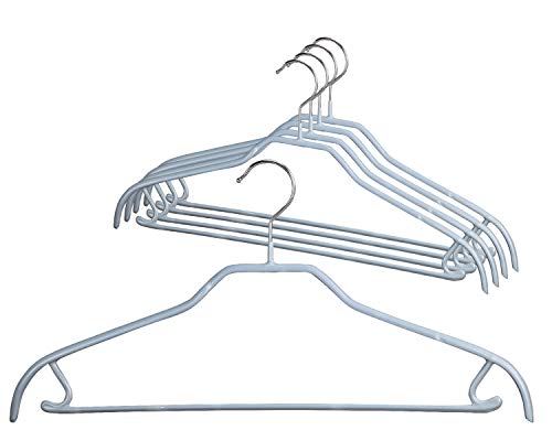 MAWA Style 41-FRS Reston Lloyd Silhouette, Non-Slip Metal Clothing Hanger with Pant Bar & Hook, Pack of 5, Silver, 5 Piece
