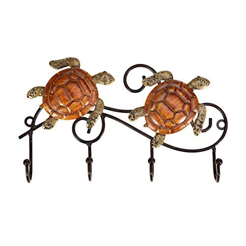 Metal Wall Hanger Sea Turtles Tortoise 4 Hooks Coat Hat Bag Umbrella Key Holder Home Room Office Resort Decoration