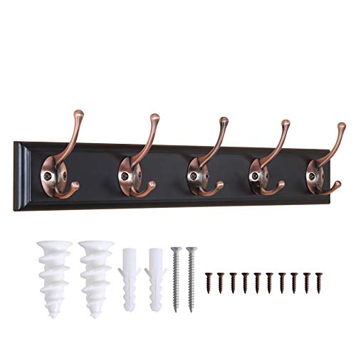 WEBI Coat Rack Wall Mounted,5 Coat Hooks for Hanging,Wooden Coat Hanger Wall Mount Hook Rack Hook Rail for Towel,Hat,Jacket,Clothes,Black