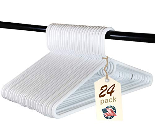 Heavy Duty White Plastic Tubular Hangers, Adult Size, Set of 24 Made in The USA (Heavy Duty)