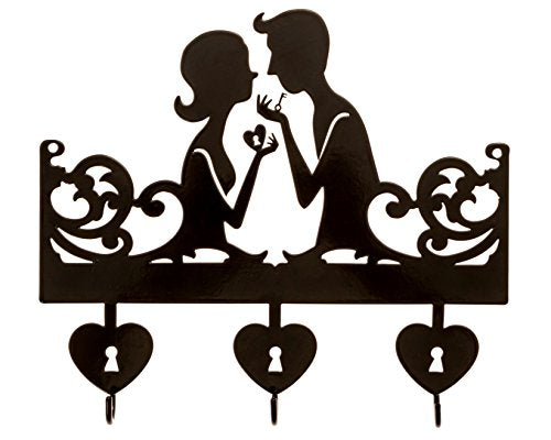 Key to Your Heart Key Holder | Key Holder for Wall | Key Rack Organizer for Entryway and Kitchen - Wall Mount | Housewarming Gift | 3 hook key holder | Black metal key hanger