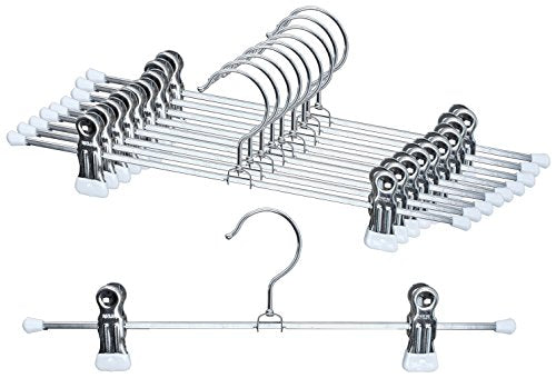 Mawa by Reston Lloyd Non-Slip Space-Saving Clothes Hanger For Pants & Skirts with Two Clips, Style K/40D, Set of 10, 15 3/4