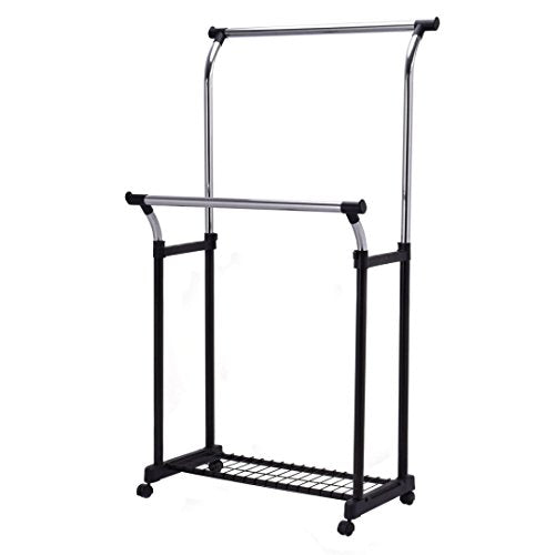 koonlert14 Portable Adjustable Rail Garment Rack Hanger Double Layer Structure Top-Grade Powder Coated Steel with Shoes #337