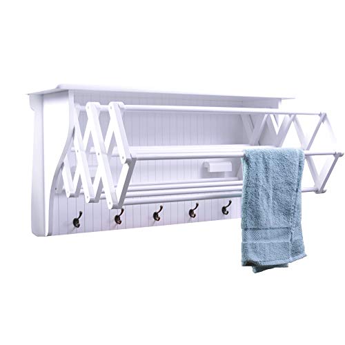 Danya B Accordion Clothes Drying Rack, Retractable, Wall Mounted, White - Perfect for The Laundry Room