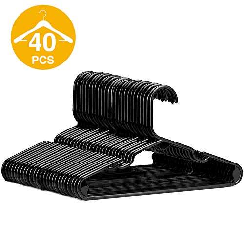 HOUSE DAY 40 Pack Children's Hanger Plastic Tubular Kids Hangers Non Slip Clothes Hanger for Kids Babies (Black,11.7 inch)