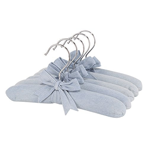 Neoviva 10.2 Inch Durable Denim Fabric Coat Hanger for Baby Pack of 5 Thick Padded Hangers for Infant Clothes, Solid Skyway Blue