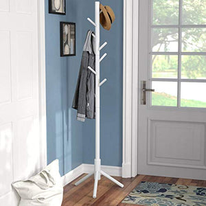 Vlush Sturdy Coat Rack Stand, Entryway Hall Tree Wooden Coat Rack Hanger for Coat,Jacket,Hat,Clothes,Purse,Scarves,Handbags,Umbrella-(8 Hooks,Ivory White)
