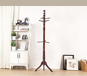 Creation Yusheng Coat Rack Hanger Solid Wood Hall Tree Home Decor with 9 Hooks for Jackets Scarves Stand, Tripod Base (Oak)