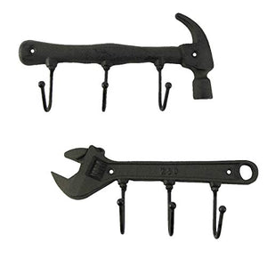 TG,LLC Hammer Wrench Tool Hook Set Key Hanger Shop Rag Hat Holder Garage Wall Decor