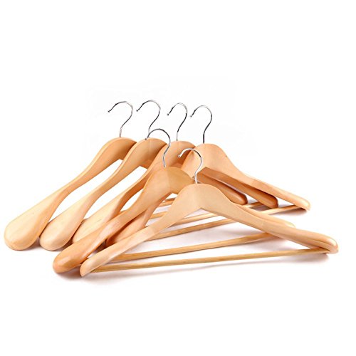 TMAX Extra Wide Shoulder Suit Hangers, Gugertree Wooden, Natural Polished, 6 Pack
