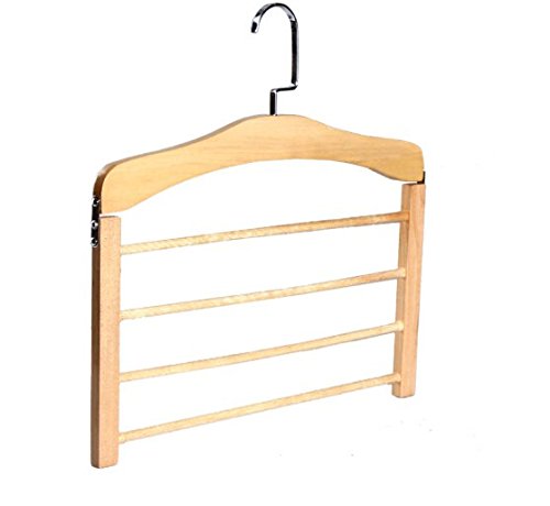 Wooden Hangers Multi-Functional Solid Wooden Pants Multi Layer Trousers Rack Household Hanging Trousers Clothes Hanger Scarf Towel Rack Four Coat Hangers 1 Ancient Clothes. Raw Wood Color