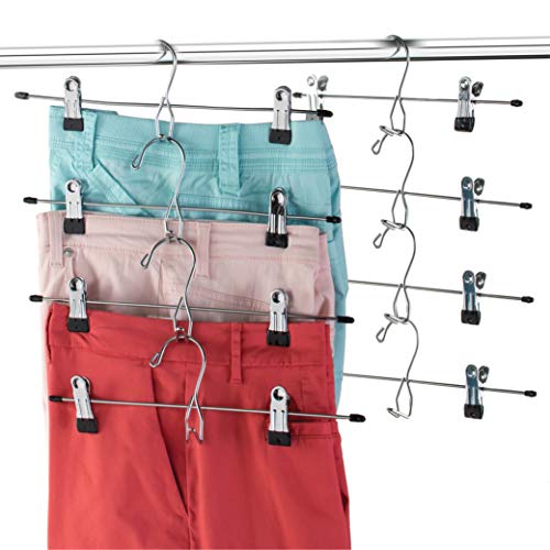 Heavy-Duty Add-On Skirt Hangers with Clips 12 Pack, Multi Stackable Add on Hangers, Adjustable Clip Pants Hanger, Skirt Hanger with Clips, Chrome Hook, Cascading Clip Hanger Jeans, Slacks, Bottoms