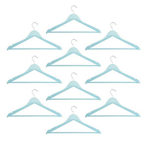 Harbour Housewares Wooden Coat/Clothes Hangers - Trouser Bar & Notches - Pastel Blue - Pack of 10