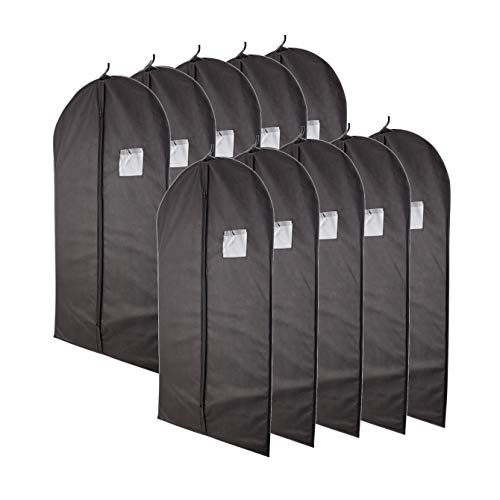 Plixio 40” Black Garment Bags for Clothing Storage of Suits, Dresses & Dance Costumes—Includes Zipper & Transparent Window (10 Pack)
