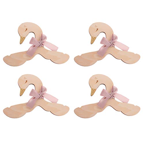 Prettyia 4pcs Sweet Swan Bow Baby Kids Room Nursery Wooden Coat Clothes Hook Hanger