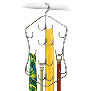 Lynk Hanging, Scarf, and Accessory Organizer-14 Hook Closet Organizer Rack for Scarves, Belts, and Jewelry, Platinum