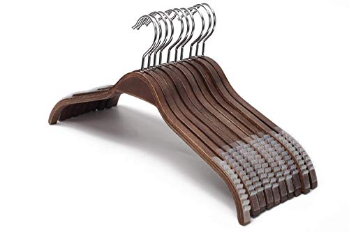 JS HANGER Elegant Wooden Clothes Hangers with Soft Non-Slip Stripes for Coats and Shirts, Retro Finish, 10-Pack
