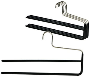 Mawa by Reston Lloyd Trouser Series Non-Slip Space-Saving Clothes Hanger with Double Rod for Pants, Style KH/2, Set of 5, Black