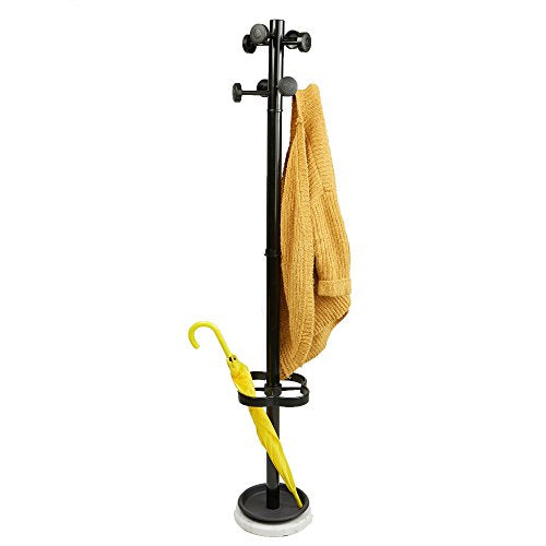 Mind Reader UMBCR-BLK Freestanding Jacket, Hat, Coat Rack Hanger Umbrella Holder with 8 Hooks, Black