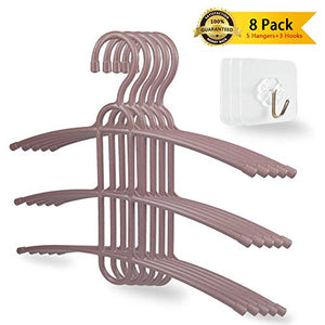 SevenUp 5 Pack Shirts Hangers Plastic, 3 Layers Dorm/Apartment Essentials Clothes Hangers Space Saving, Multi-Functional Non-Slip Closet Clothes Organizer for Scarf Pants Jeans Trousers,with 3 Hooks