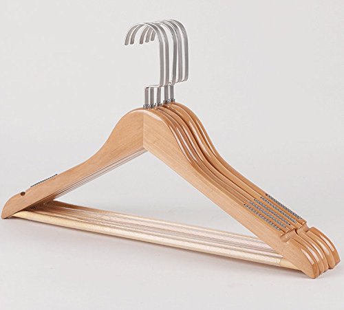 Wooden Hangers Clothes Rack Non Skid Solid Wood Belt Anti Slip Tooth Cross Bar Suit Shirt Color 2. 2 Raw Wood Colors