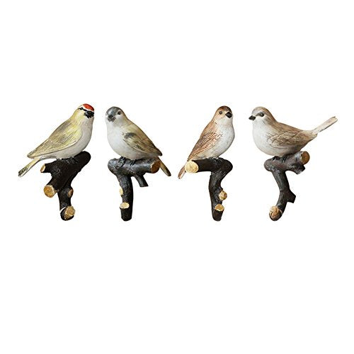 Creative Retro Bird Hooks Wall Hanger for Bag Key Clothes Bathroom Kitchen Towel Holder Wall Mount Resin Hanger Rack Decoration Wedding Gift (4 Pcs)