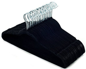 Popular Design Products 30 pc Premium Quality Black Velvet Hangers - Space Saving Thin Profile, Non-Slip Padded with Notched Shoulders for Dresses and Blouses - Strong Enough for Coats and Pants.
