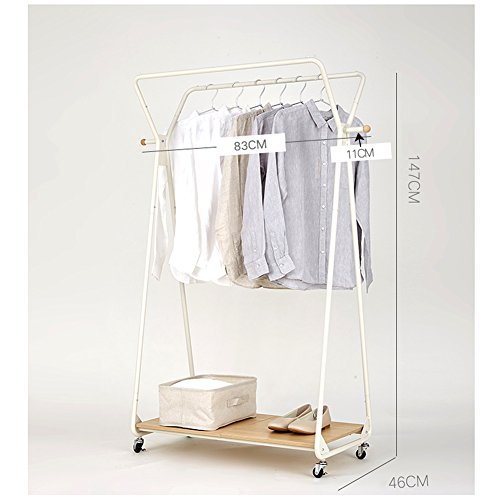 LXLA- Can Move Anywhere Clothes Shelf Double lever Floor-standing Hangers Simple Coat Rack Bedroom Modern Wooden Board Grid 83×46×147 Cm (Color : Double rod, Size : Wooden board Style)