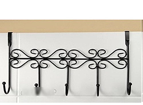1 pcs Hat Bag Towel Coat Clothes Over Door Bathroom Hanger Hanging Rack Holder 5 Hooks black