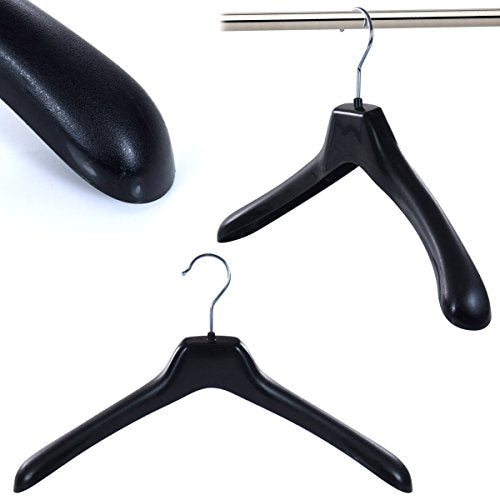 HANGERWORLD 5 Black 16.5inch Plastic Coat Clothes Suit Garment Top Hangers with 1.57inch Wide Shoulder Support