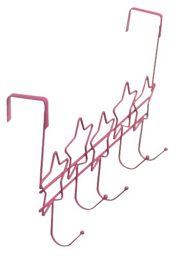 Over The Door 5 Hanger Hooks Storage Organizer Rack, Pink Stars