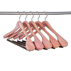 Amber Home 5 Pack Aromatic American Red Cedar Wooden Coat Hangers, Suit Hanger, Jacket Hanger, Clothes hangers with Velvet Pant Bar Natural Color Smooth Finish (17.52''Lx2.30''W)