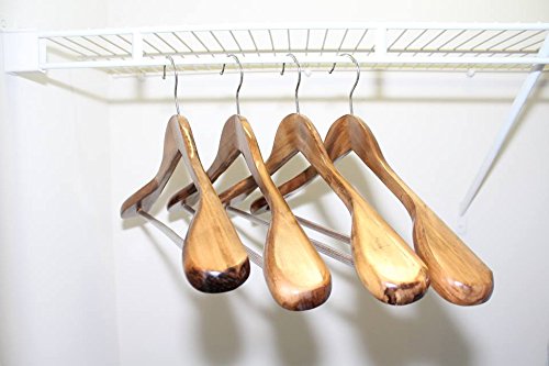 UniqDesignz Hanger Extra Wide Rounded Shoulders Wood Coat Hangers.High Quality wood finish luxury Design Suit Hangers,Walnut-Cherry Finished.Anti Skid wooden cloth hanger-pants,kids.Walnut (4 Pack)