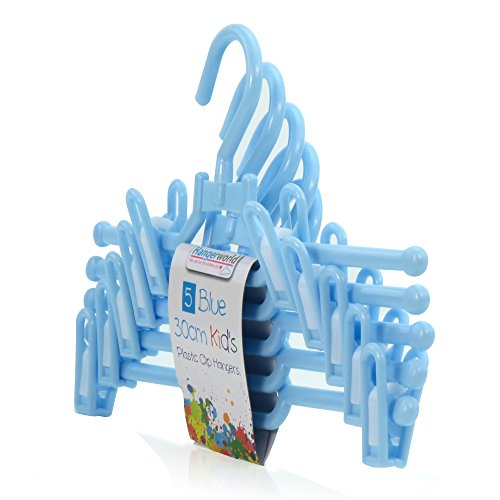 HANGERWORLD 20 Blue 11.8inch Plastic Kids Coat Clothes Garment Pants Skirt Baby Toddler Adjustable Clip Hangers