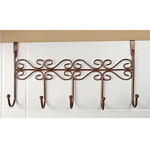 Mimgo Store Hat Bag Towel Coat Clothes Over Door Bathroom Hanger Hanging Rack Holder 5 Hooks (Bronze)