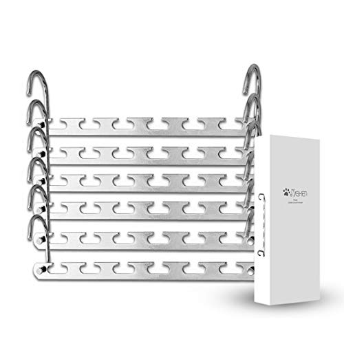 Mishen Magical Space-Saving Chrome Hangers Hangers Hook Rack Clothing Organiser, Save Space for Wardrobe, Heart Shaped Design, Stainless Steel - Set of 6