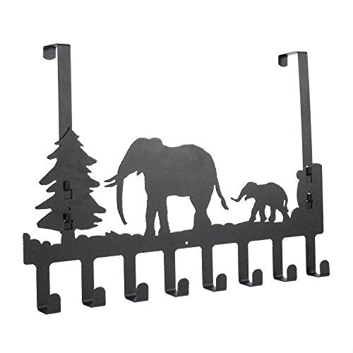 Popoye Over the Door Hook Hanger, Heavy-duty Space Organizer for Coat, Towel, Bags - 8 Hooks, Carbon Steel, Elephant Mother with Her Baby