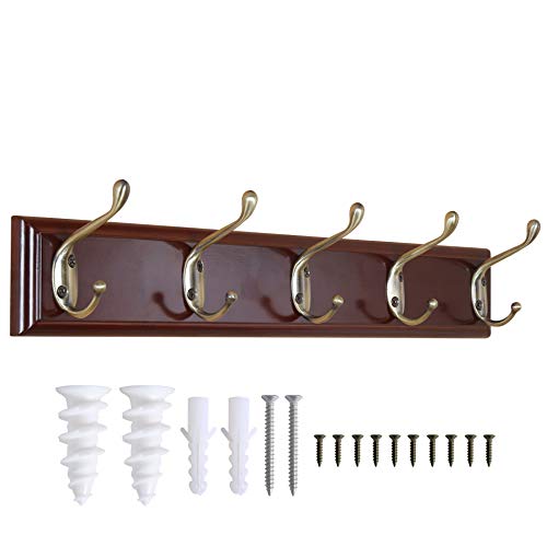 WEBI Coat Rack Wall Mounted,Wall Hanger Bamboo Coat Hanger Wall Mount,Hook Rack Hook Rail,5 Hooks for Hanging Coats,Clothes,Hats,Jacket,Towel