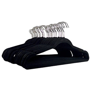 Michael Graves Design Premium Ultra-Thin Non-Slip Velvet Clothing Hangers, Flocked + Durable, Closet Space Saving, Chrome Hook, for Garments, Suits, Dresses, Pants, Shirts, Coats, (50 Pack) (Black)