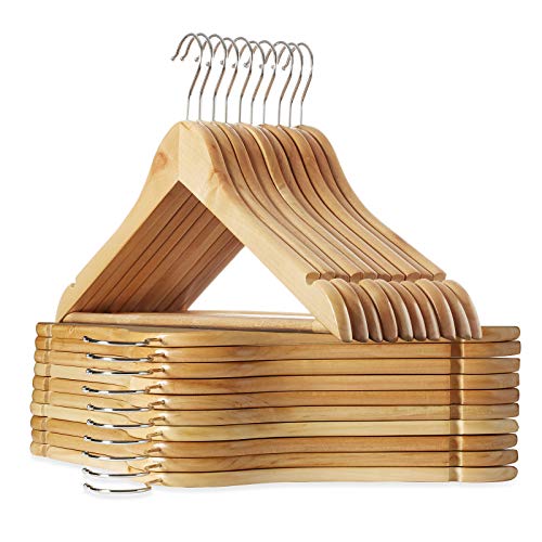 Casafield - 20 Natural Wooden Suit Hangers - Premium Lotus Wood with Notches & Chrome Swivel Hook for Dress Clothes, Coats, Jackets, Pants, Shirts, Skirts