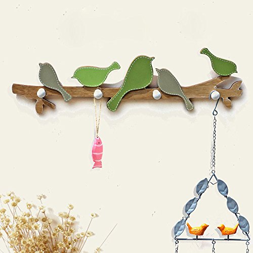 Bird Hooks Organizer Hanger, Fangfang Over The Door Wooden Hooks Wall Mounted Clothing Coat Hooks Decoration (Blue)