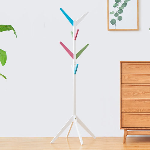 Solid Wood Coat Rack Entryway Hall Tree Coat Tree Rack for Coat Hat Purse Jacket 4 Layer 8 Hook (Multi)