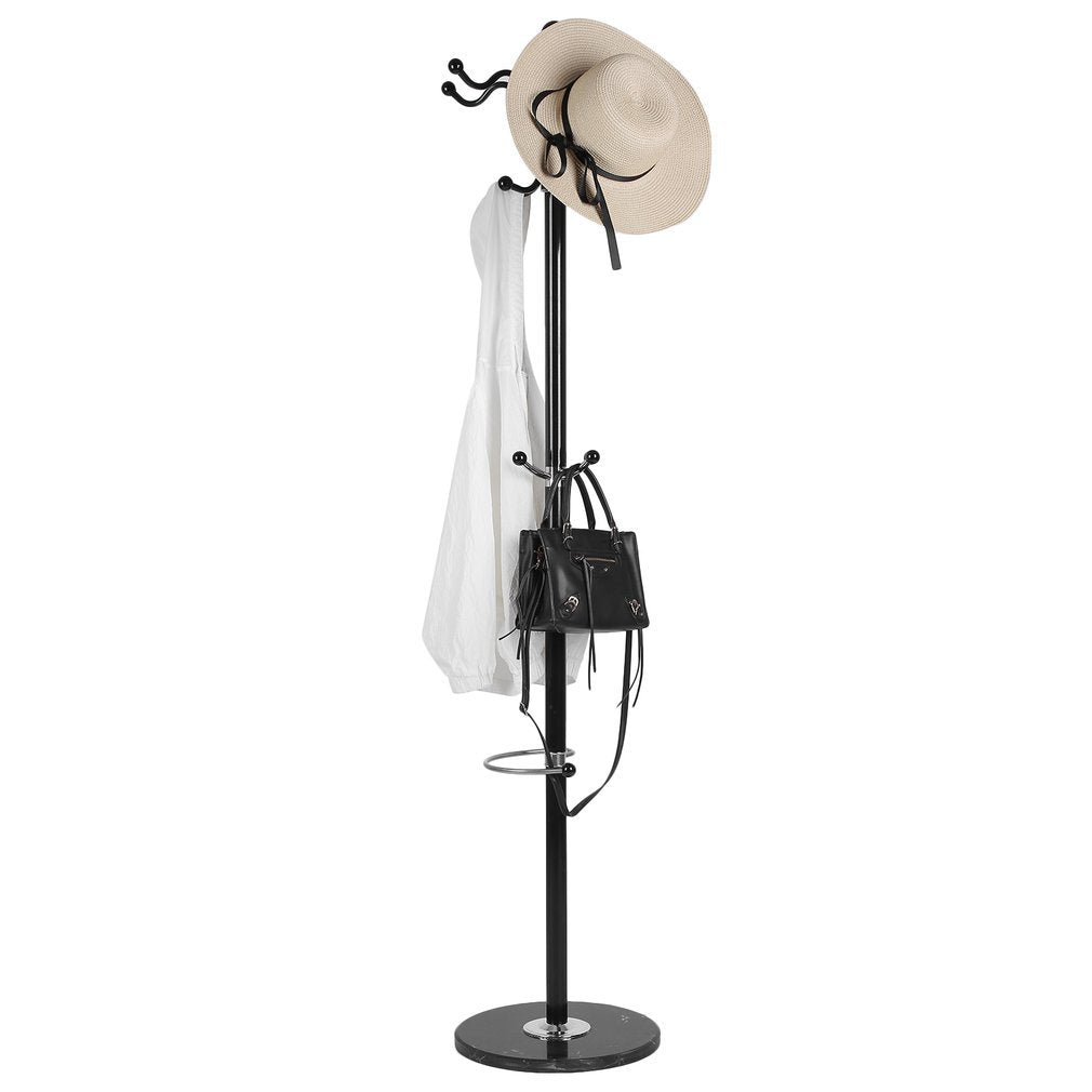 Homgrace Metal Coat Rack Hat Stand Tree Hanger Hall Umbrella Holder Hooks Round Base for Jacket Umbrella Tree Stand (BlACK)